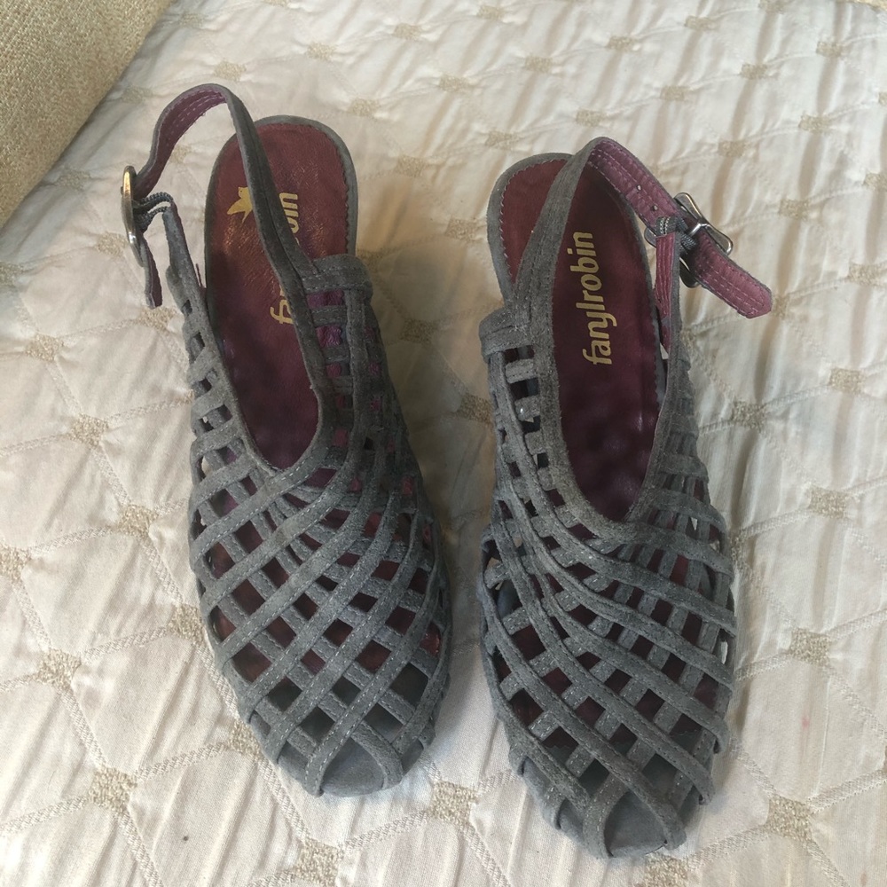 Farylrobin gray suede open weave heels. Size 7